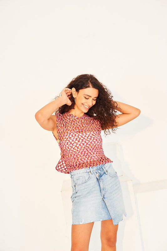 Crochet Pattern 10134 - Sweater & Tank Top in Colour Burst DK