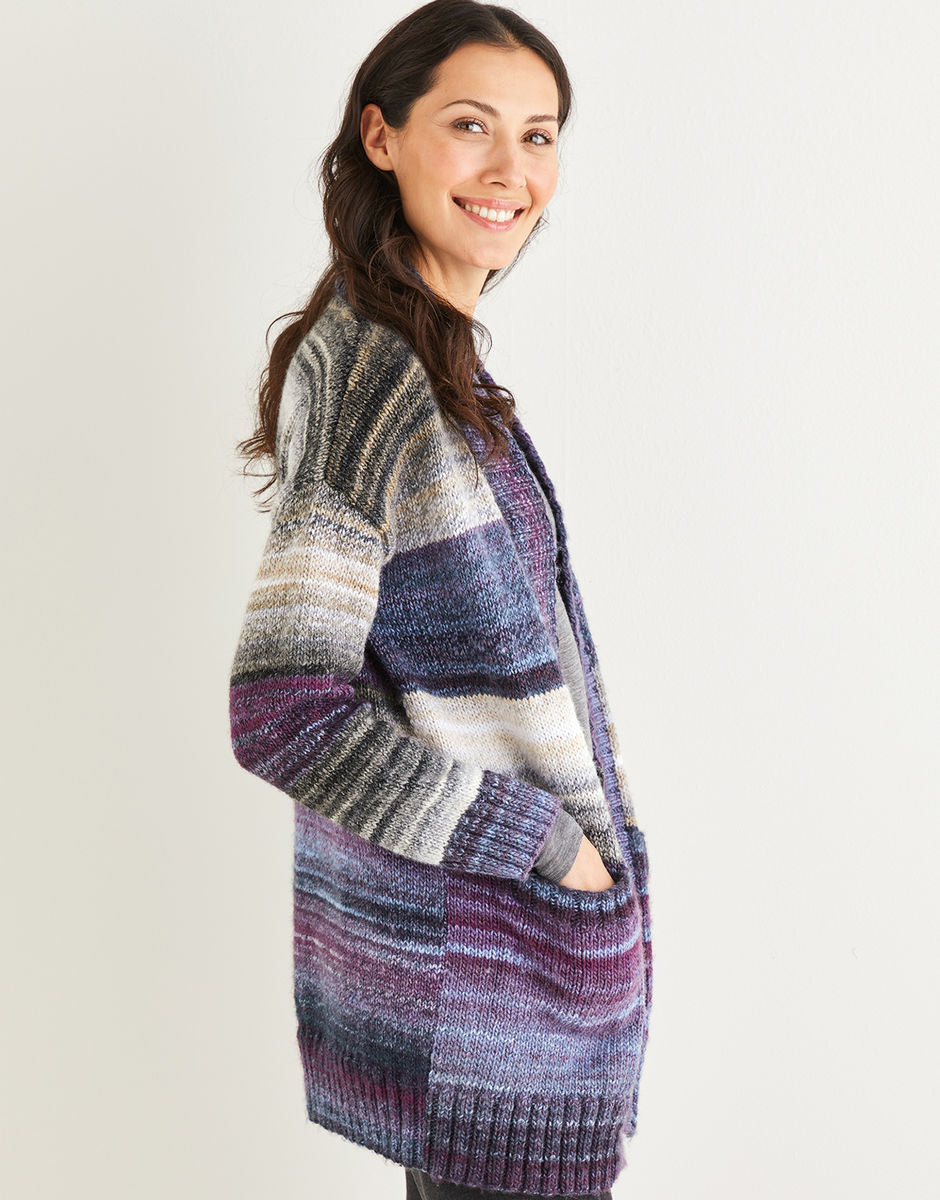 Knitting Pattern 10138 - WOMEN’S WIDE RIB LONGLINE CARDIGAN IN SIRDAR JEWELSPUN ARAN