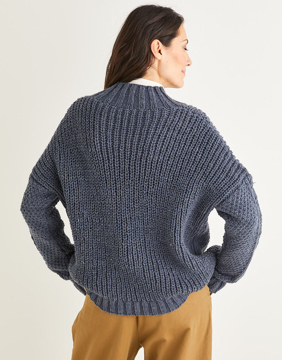 Knitting Pattern 10225 - FISHERMAN'S RIB AND CABLE SWEATER IN HAYFIELD BONUS ARAN WITH WOOL