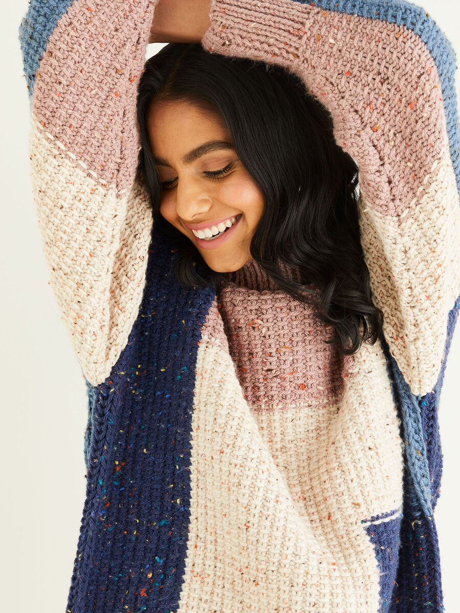 Knitting Pattern 10340 - ABSTRACT SWEATER & WIDE SCARF IN HAYFIELD BONUS CHUNKY TWEED