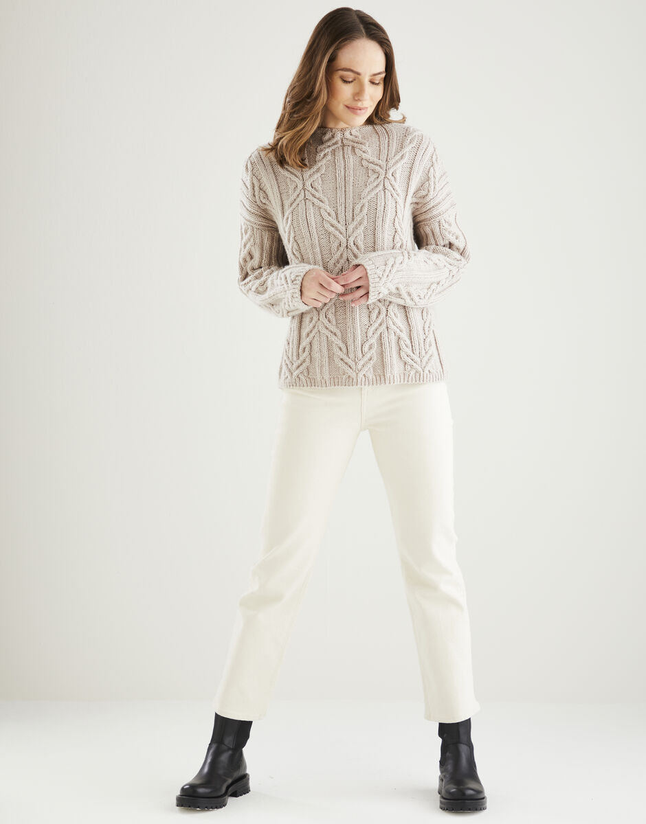 Knitting Pattern 10607 - DIAMOND CABLE SWEATER IN HAYFIELD BONUS ARAN