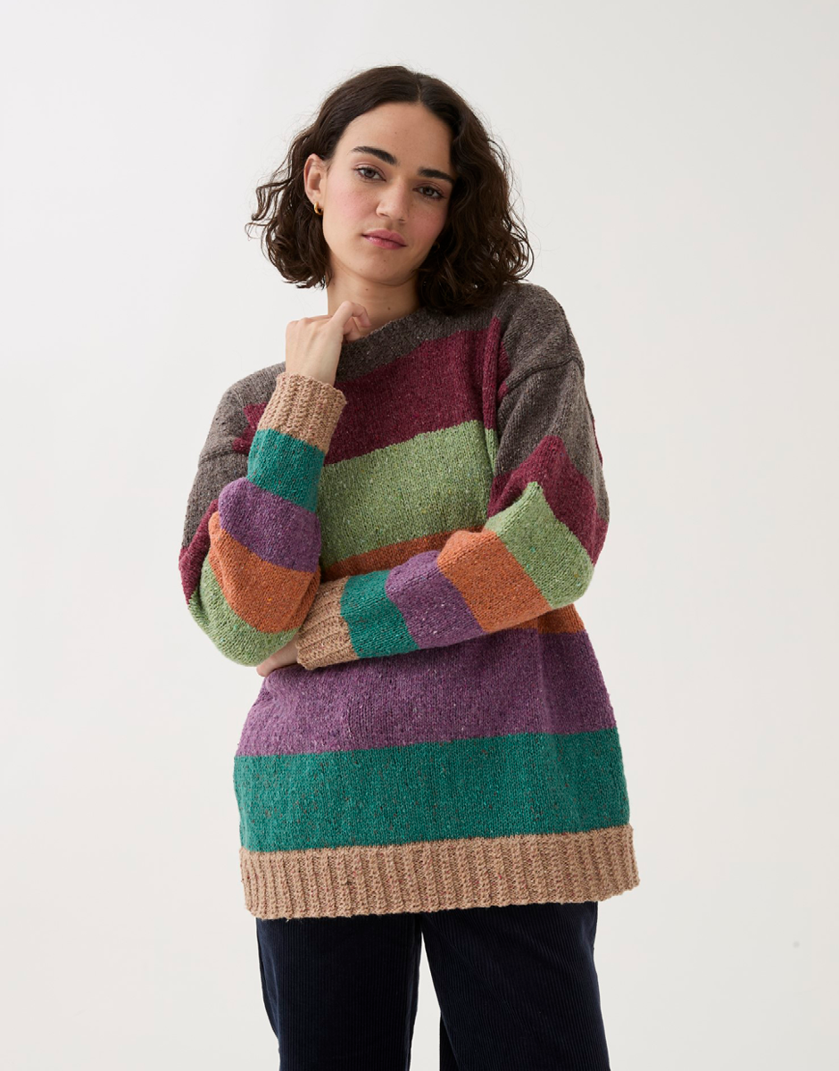 Knitting Pattern 10778 - TIMELESS STRIPED SWEATER KNITTING PATTERN IN SIRDAR LOVEFUL 100% RECYCLED TWEED BLEND