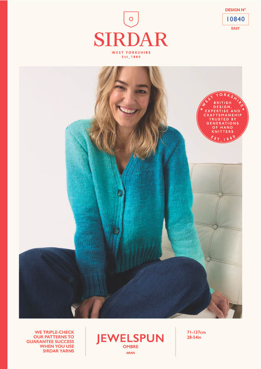 BEST SELLER - Knitting Pattern 10840 - V Neck Cardigan in Jewelspun Ombre Aran