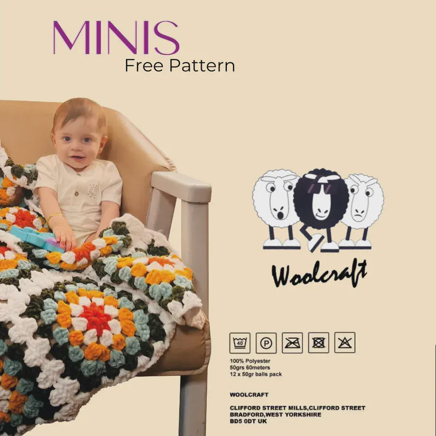 Mini Chenille Flower - Chunky Blanket Kit - Pack of 12 x 50g Cakes - More Colours Available