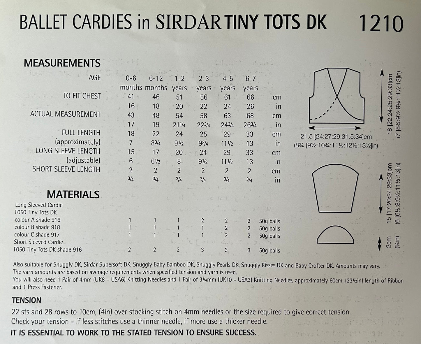 Knitting Pattern 1210 - Ballet Style Cardigans in Tiny Tots DK