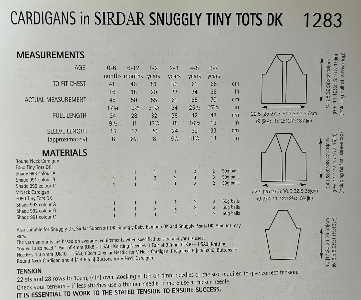 Knitting Pattern 1283 - Cardigans in Tiny Tots DK