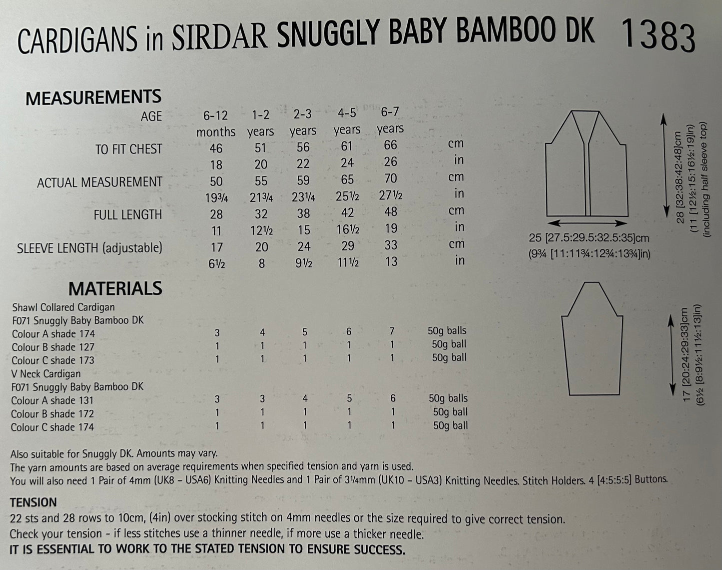 Knitting Pattern 1383 - Cardigans in Snuggly Baby Bamboo DK