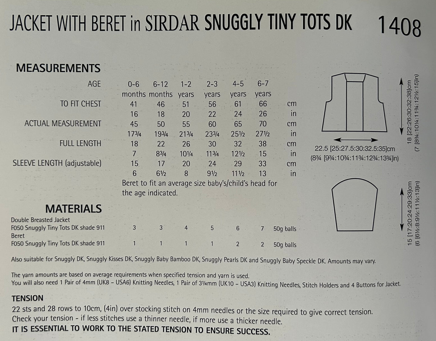 Knitting Pattern 1409 - Jacket with Beret in Tiny Tots DK