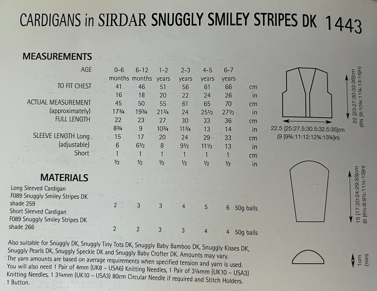Knitting Pattern 1443 - Cardigans in Snuggly Smiley Stripes DK