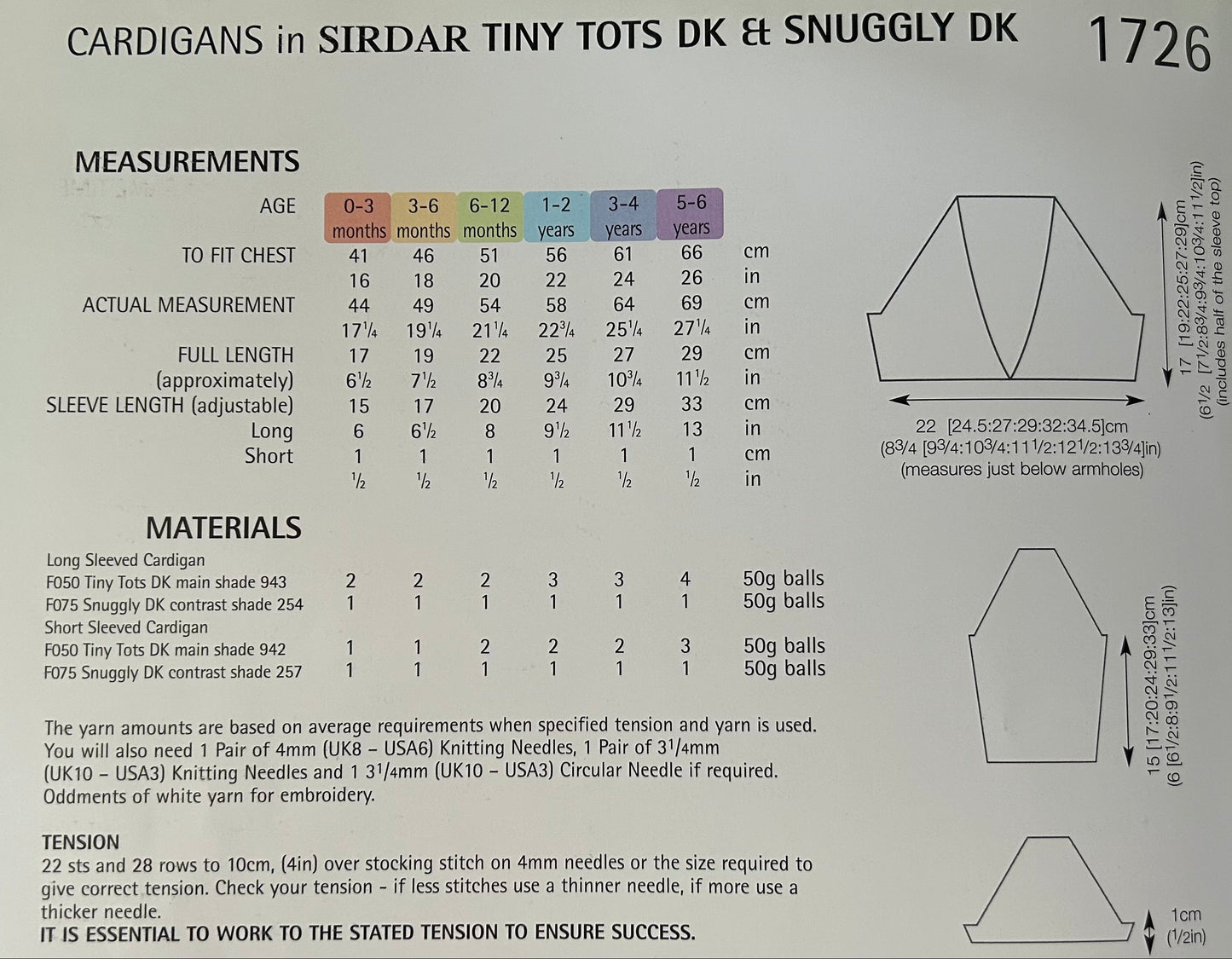 Knitting Pattern 1726 - Bolero Style Cardigans in Tiny Tots DK