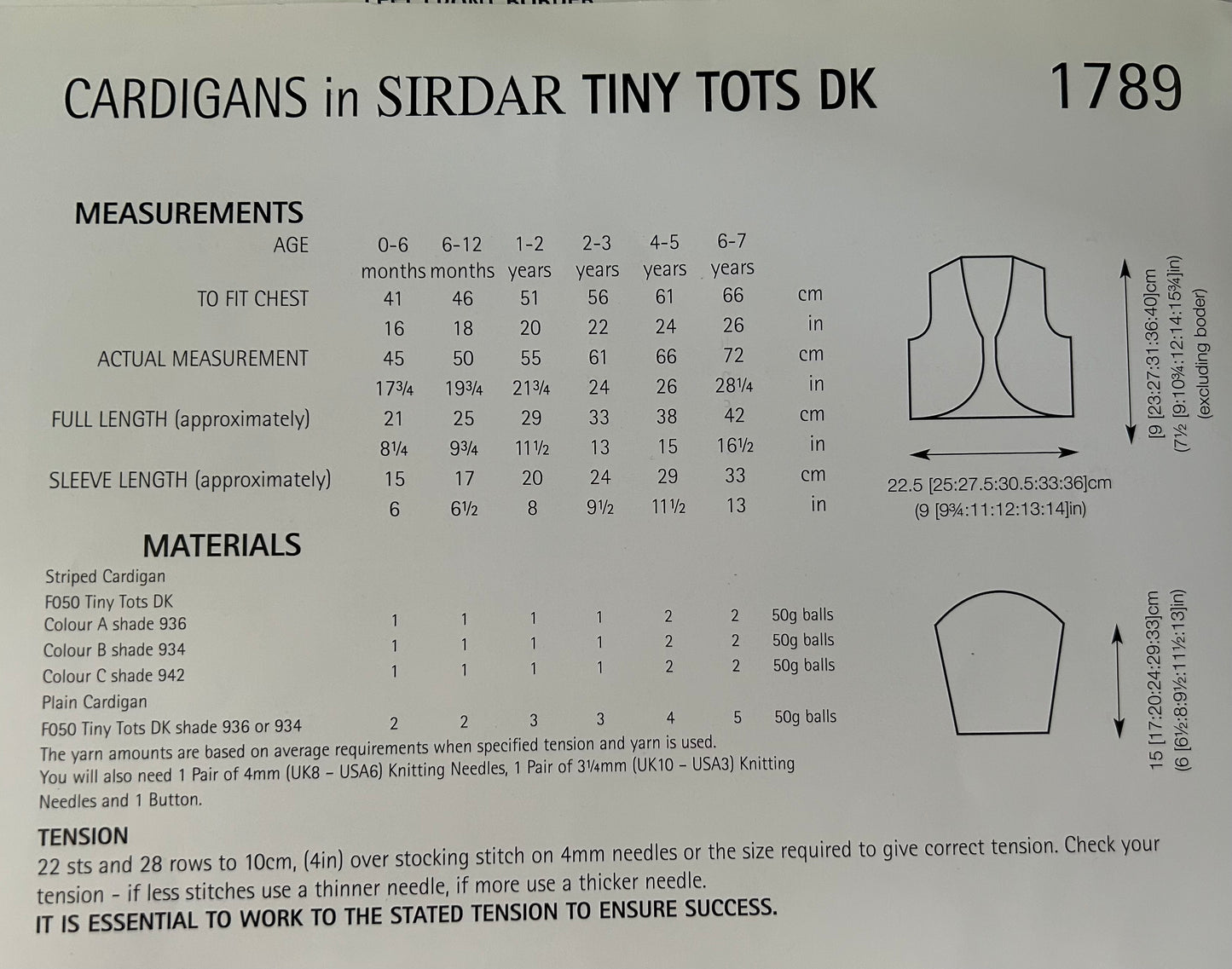 Knitting Pattern 1789 - Bolero Style Cardigans in Tiny Tots DK