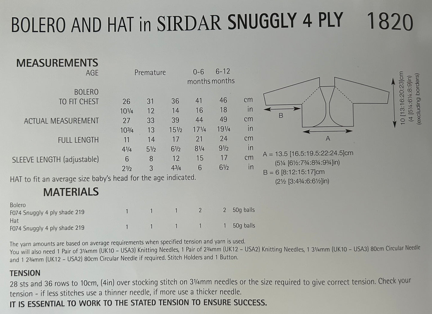 Knitting Pattern 1820 - Bolero & Hat in Snuggly 4 Ply