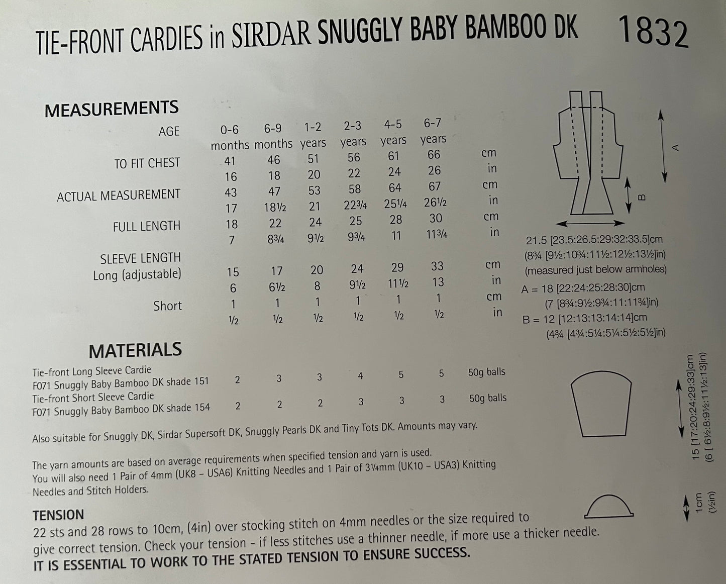 Knitting Pattern 1832 - Tie Front Cardigan in Snuggly Baby Bamboo in DK