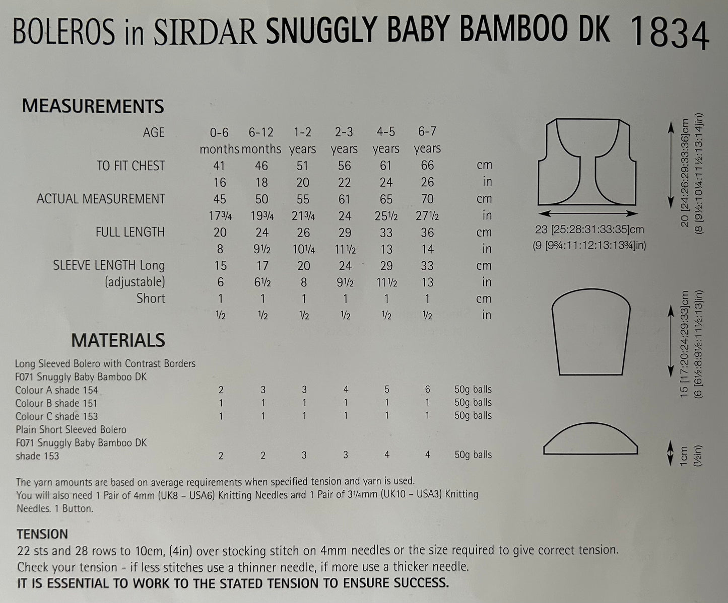 Knitting Pattern 1834 - Boleros in Snuggly Baby Bamboo DK