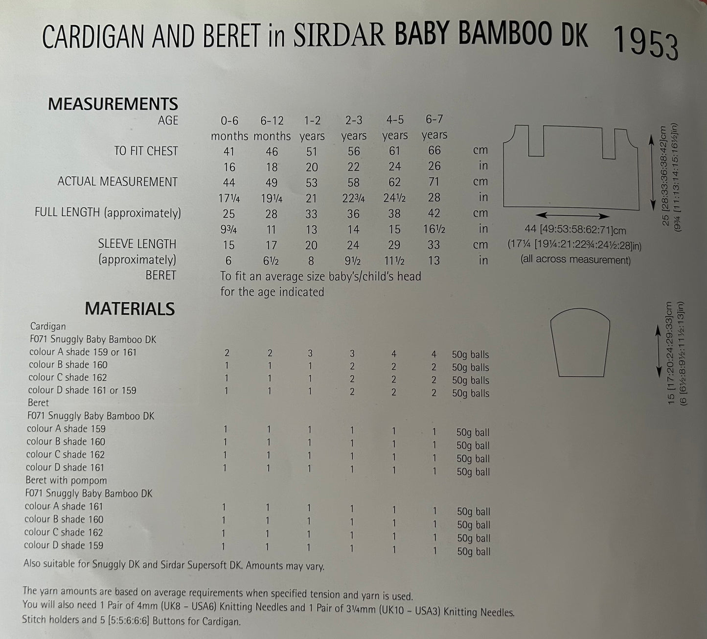 Knitting Pattern 1953 - Cardigan & Beret in Snuggly Baby Bamboo DK