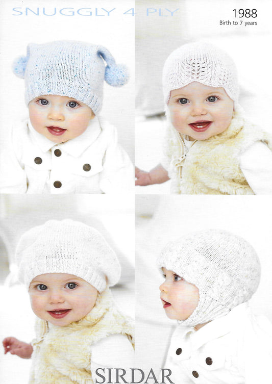 Knitting Pattern 1988 - Baby & Child Hats in Snuggly 4 Ply