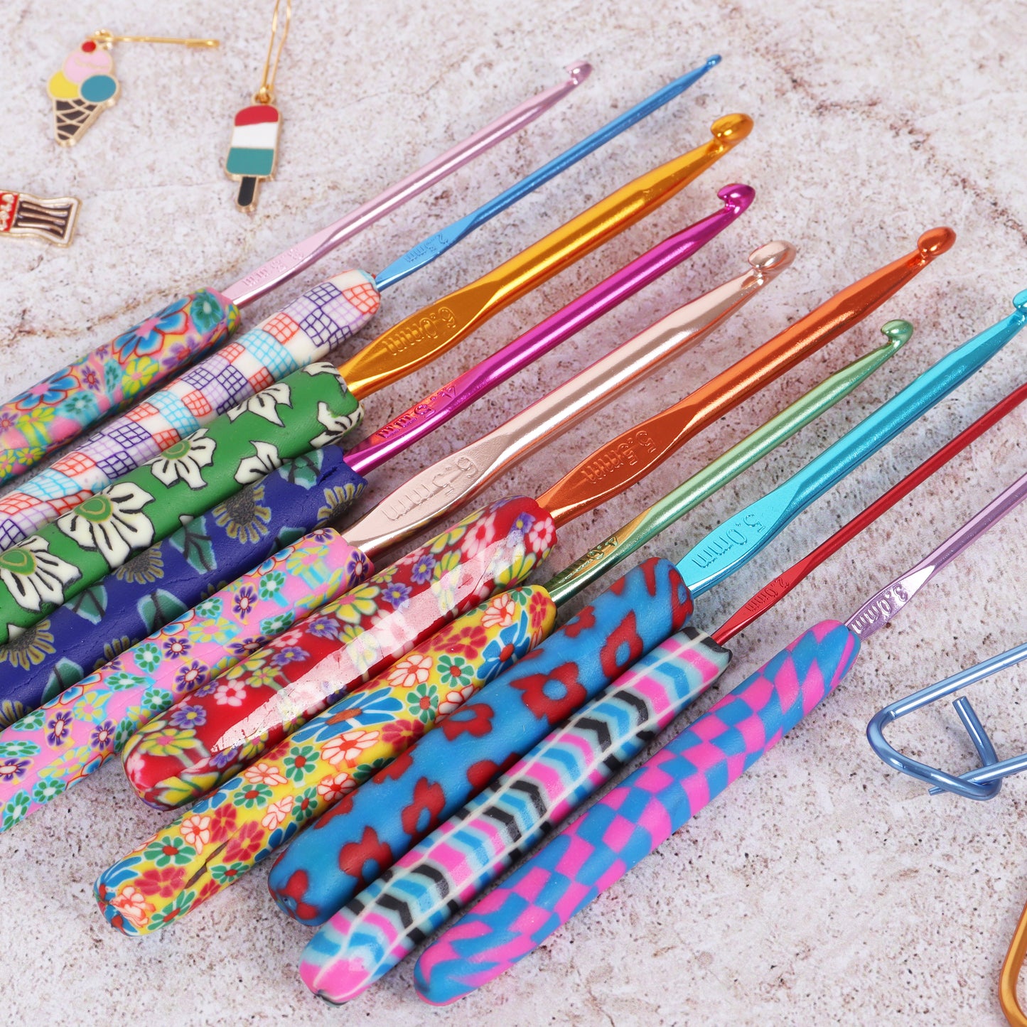 Soft Grip Crochet Hook - Polymer Clay Handle - Various Sizes