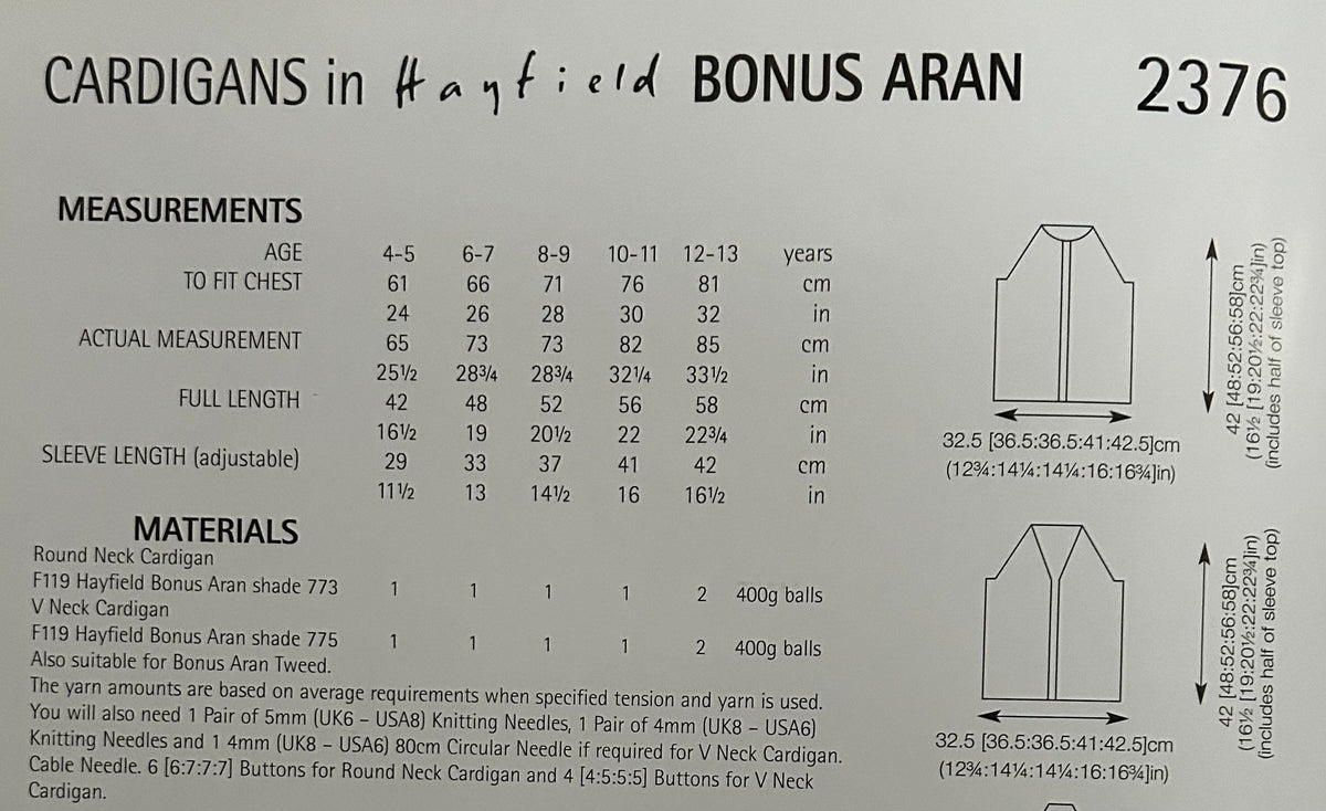 Knitting Pattern 2376 - Cardigans in Bonus Aran