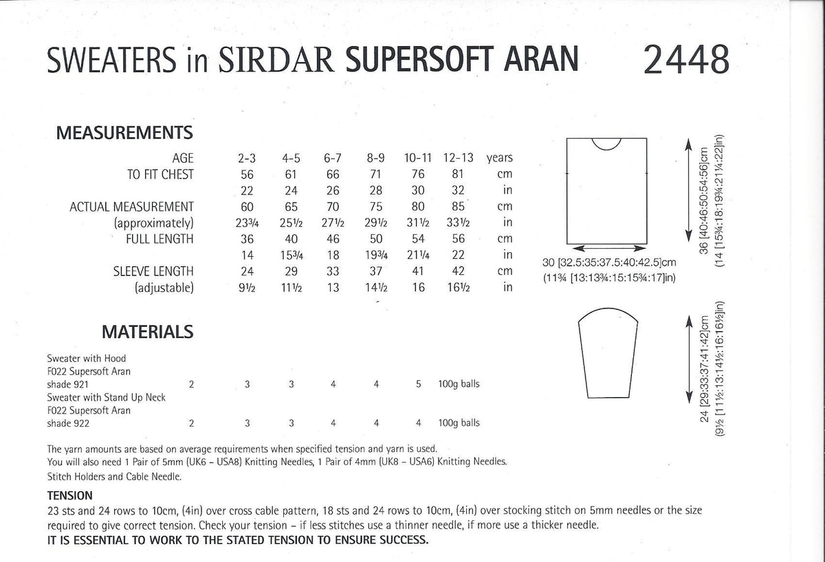 Knitting Pattern 2448 - Sweaters in Supersoft Aran