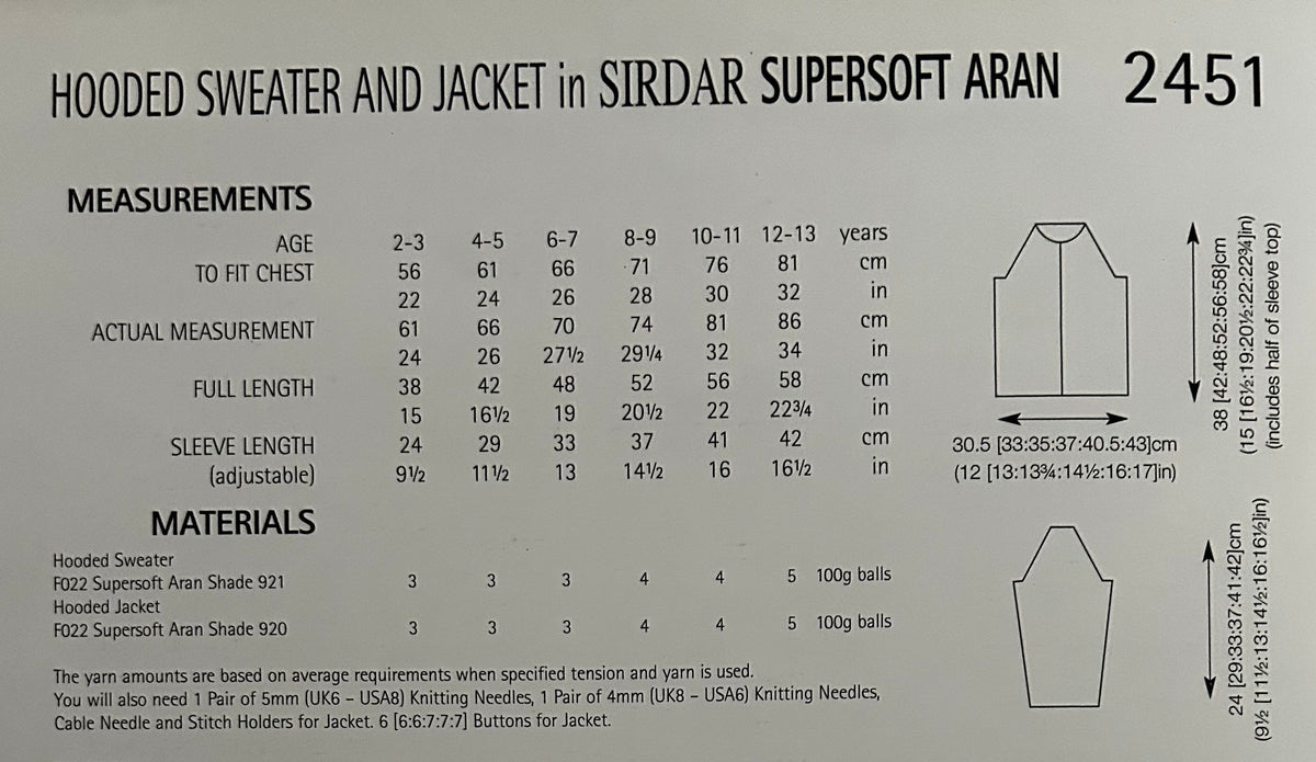 Knitting Pattern 2451 - Hooded Sweater and Jacket in Supersoft Aran