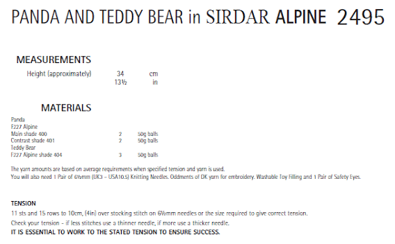 Knitting Pattern 2495 - Panda & Teddy in Sirdar Alpine Chunky