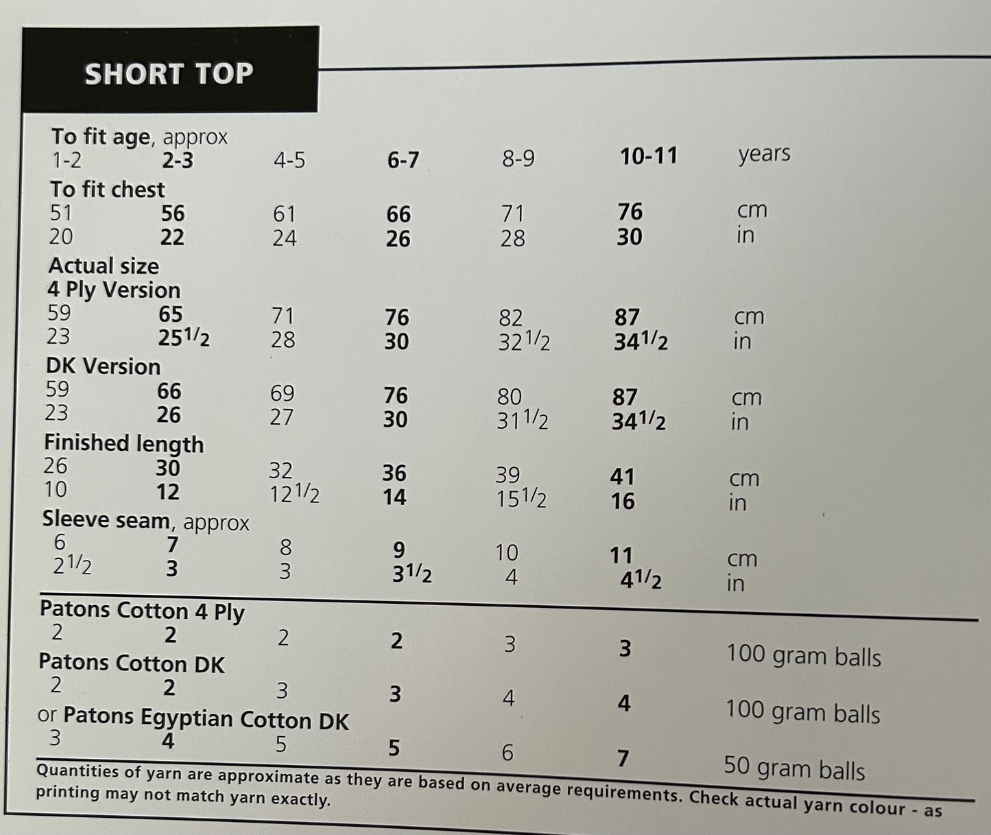 Knitting Pattern 2501 - Short Top in DK or 4 Ply