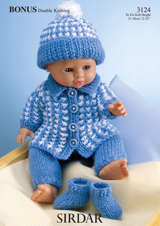 Knitting Pattern 3124 - Doll's Outfit in Bonus DK & Toytime DK