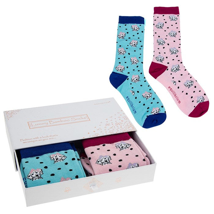 Luxury Bamboo Socks Gift Set - 2 Pairs - Dalmatian - Ladies - One Size