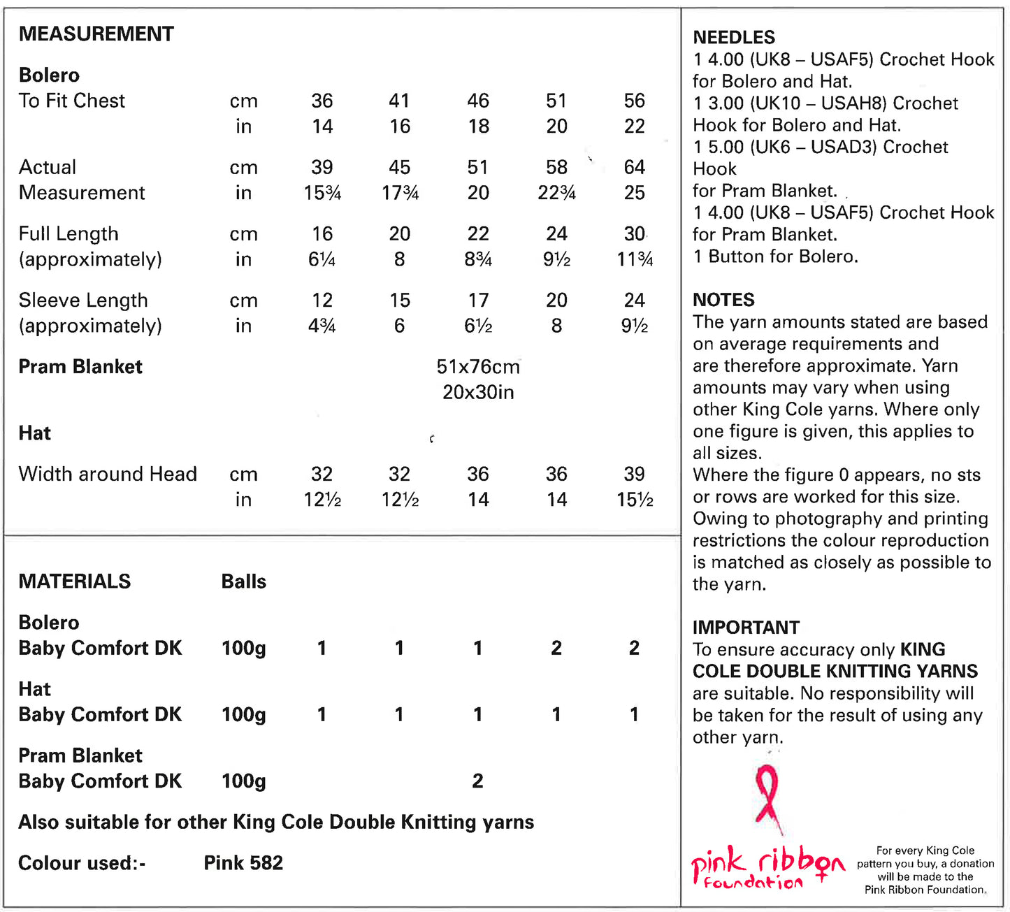 Crochet Pattern 3258 - Bolero, Hat and Pram Blanket Crocheted in Comfort DK