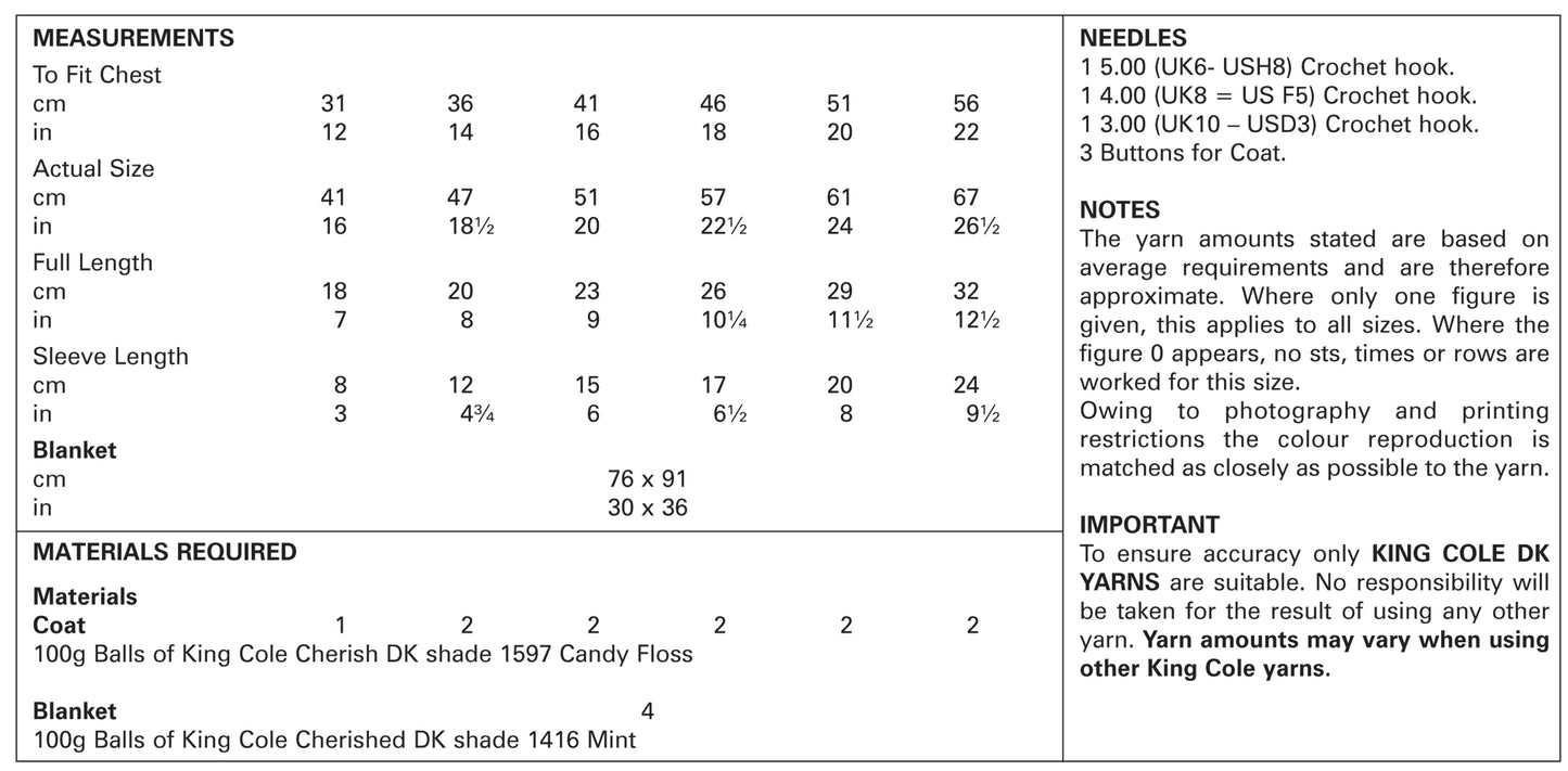 Crochet Pattern 4418 - Crochet Coat & Blanket Crocheted with Cherish DK/Cherished DK