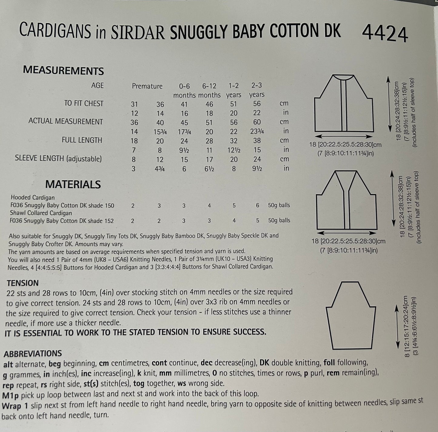 Knitting Pattern 4424 - Cardigans in Baby Cotton DK