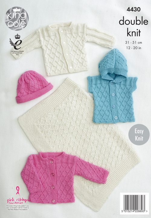 Knitting Pattern 4430 - Blanket, Jackets, Gilet and Hat Knitted with Cottonsoft DK