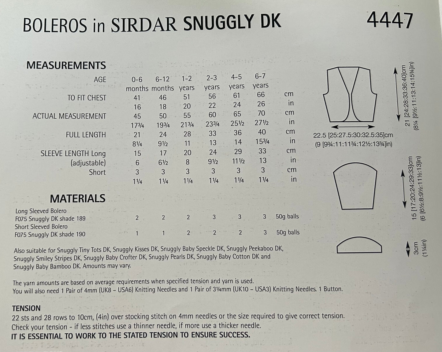 Knitting Pattern 4447 - Boleros in Snuggly DK