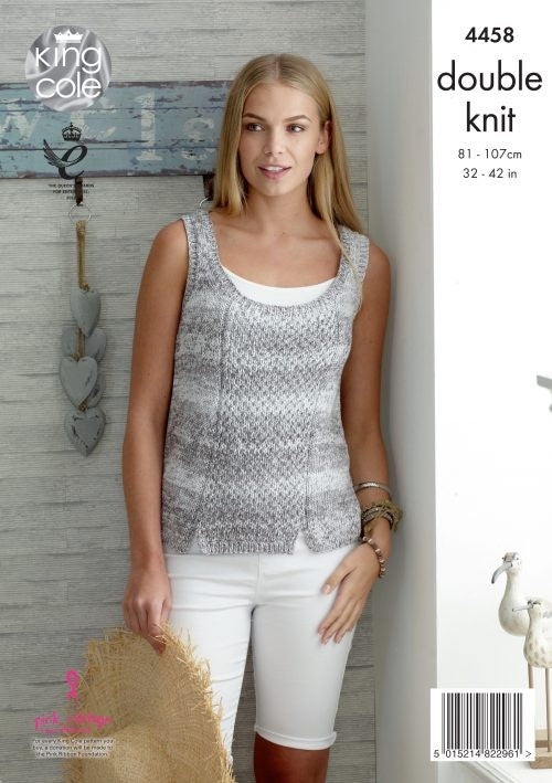 Knitting Pattern 4458 - Ladies Top & Vest in Vogue DK