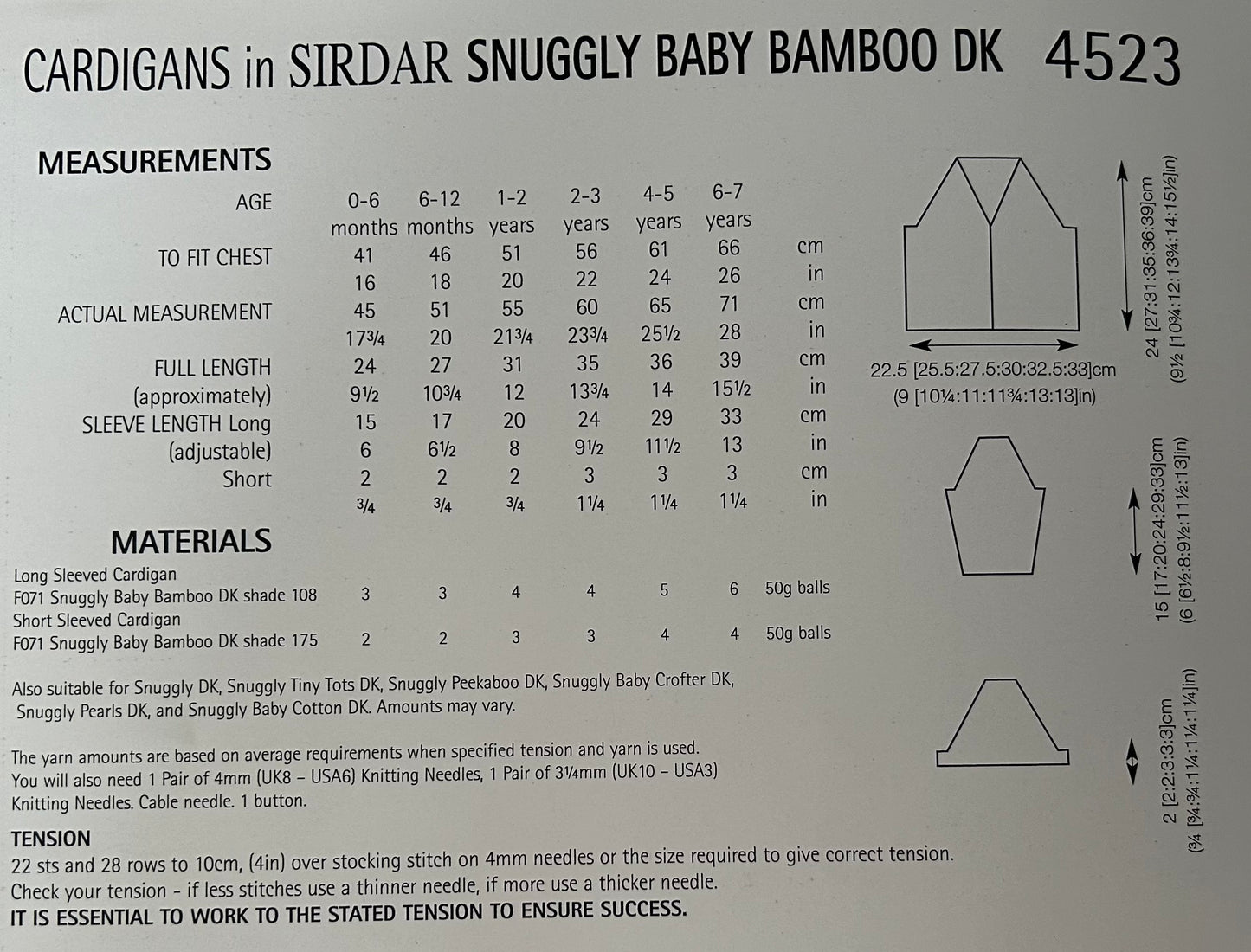 Knitting Pattern 4523 - Cardigans in Snuggly Baby Bamboo DK
