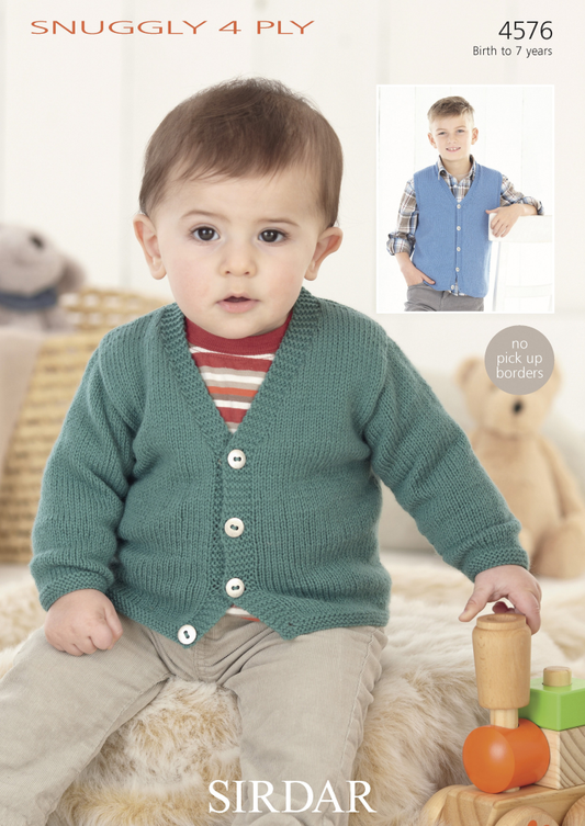Knitting Pattern 4576 - Cardigan & Waistcoat in Snuggly 4 Ply
