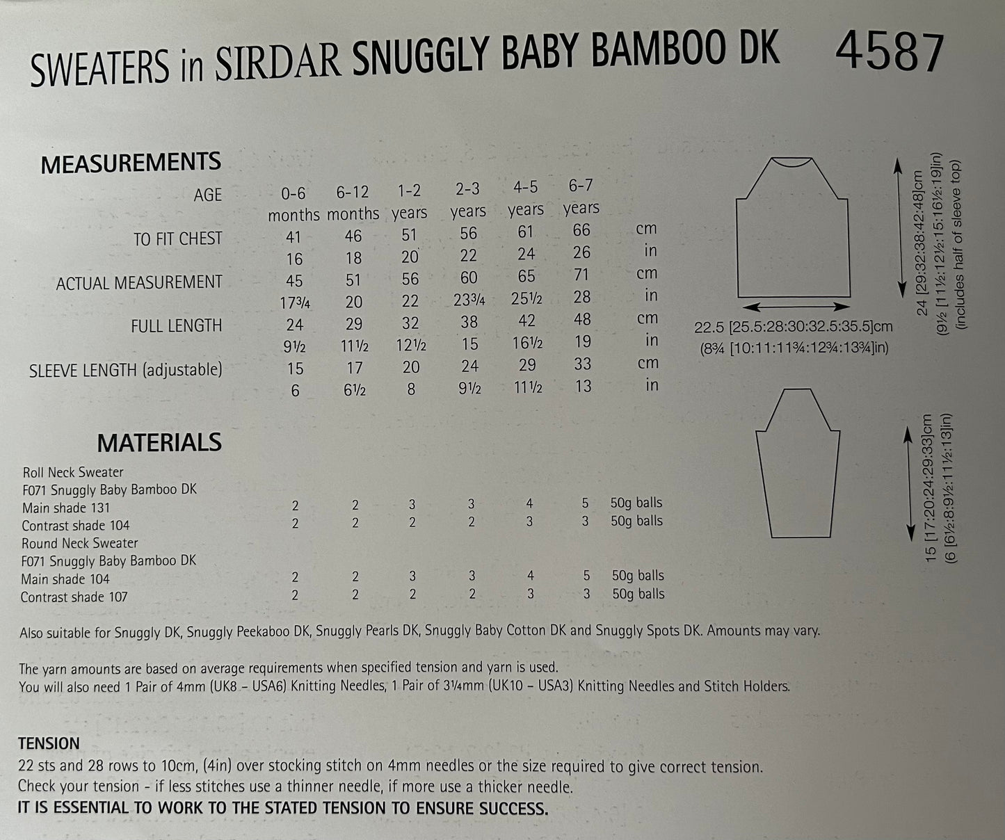 Knitting Pattern 4587 - Sweaters in Snuggly Baby Bamboo DK