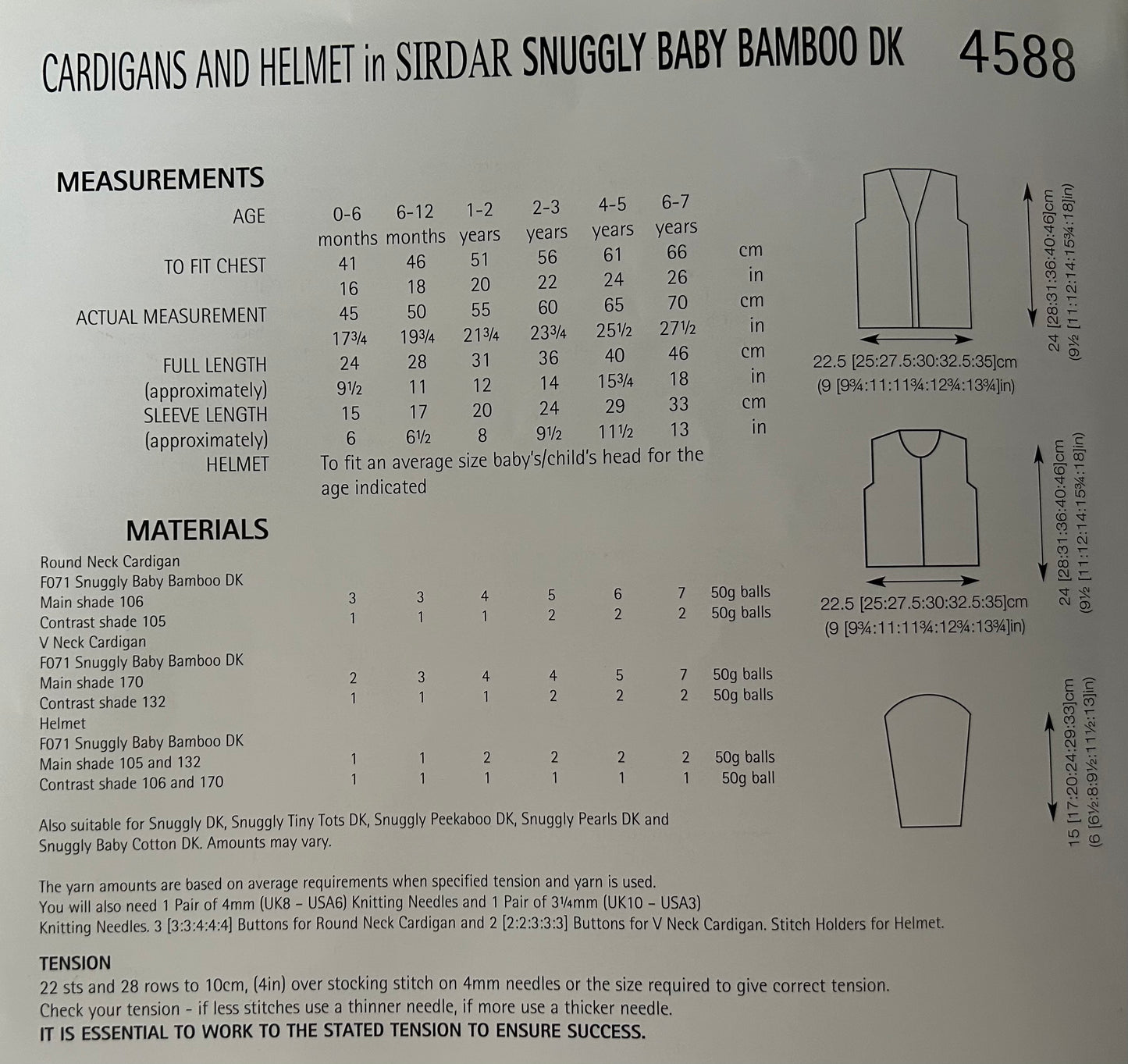 Knitting Pattern 4588 - Cardigans & Helmet in Snuggly Baby Bamboo DK