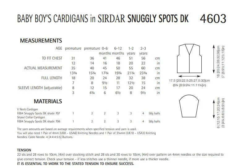 Knitting Pattern 4603 - Boys Cardigans in Snuggly Spots DK
