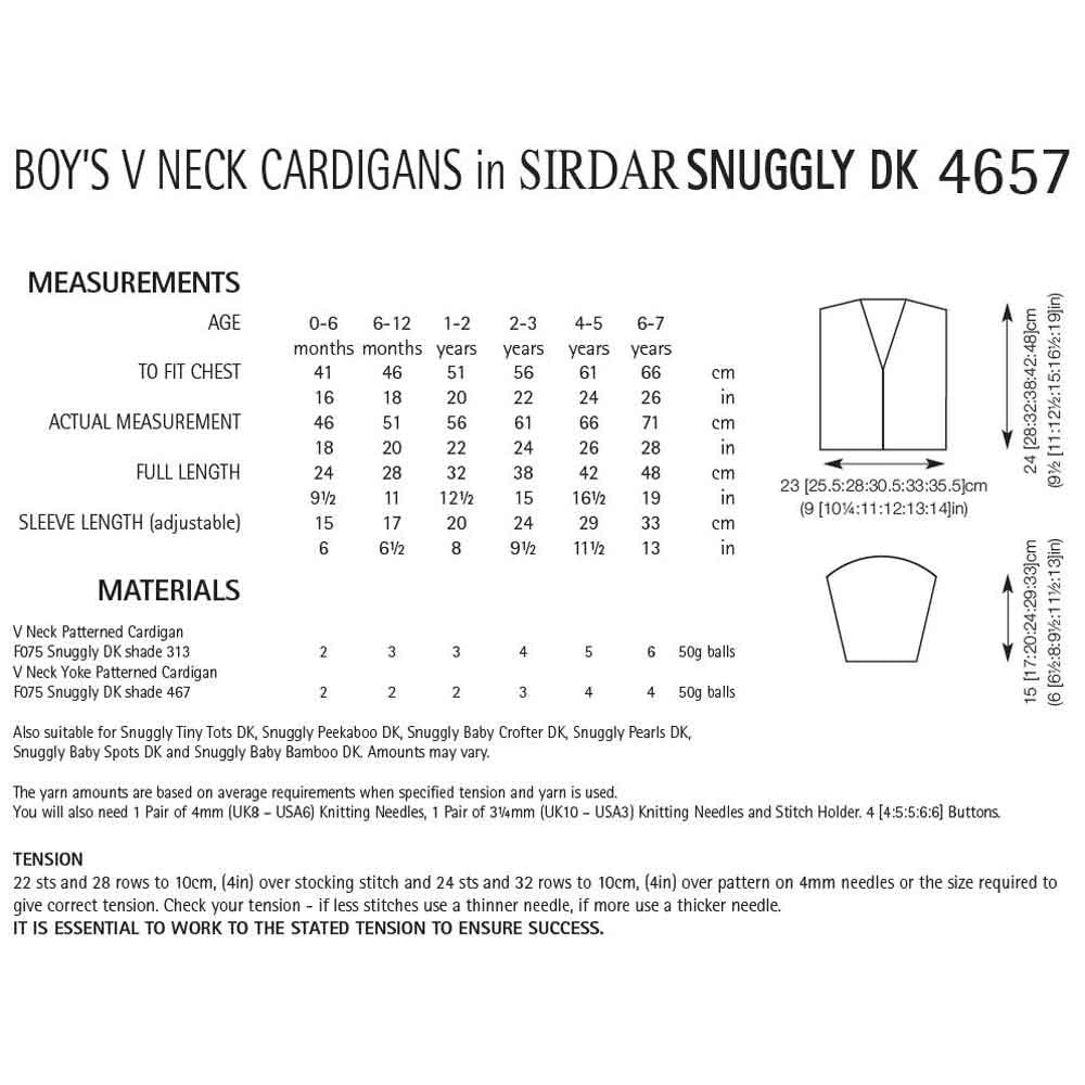Knitting Pattern 4657 - Boys V-Neck Cardigans in Snuggly DK