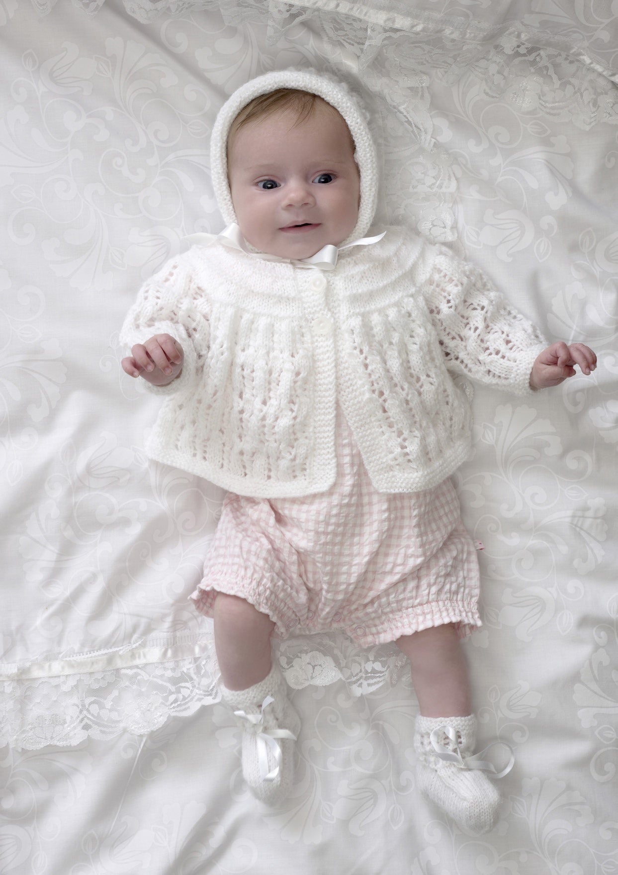 Knitting Pattern 4688 - Matinee Coat, Cardigan, Bonnet & Bootees Knitted with Comfort 4Ply & Comfort DK