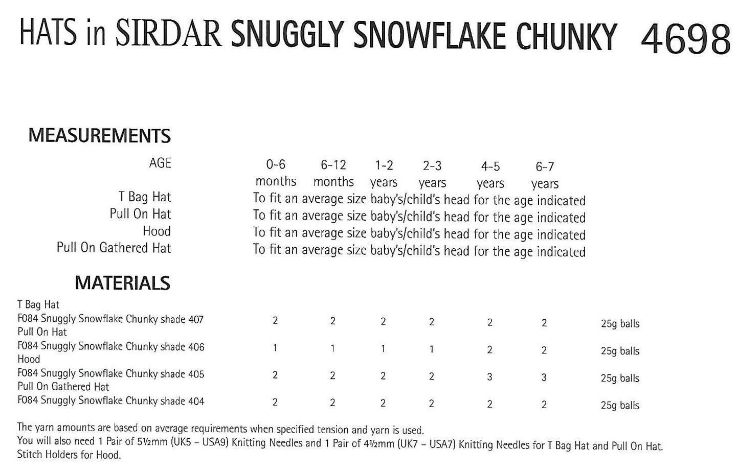 Knitting Pattern 4698 - Hats in Snuggly Snowflake Chunky
