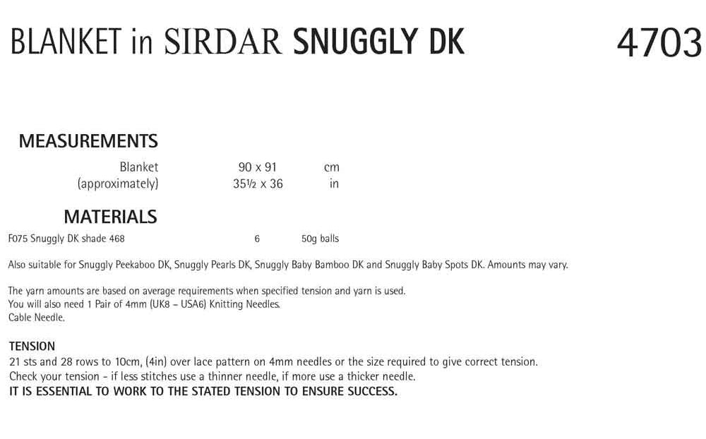 Knitting Pattern 4703 - Blanket in Snuggly DK