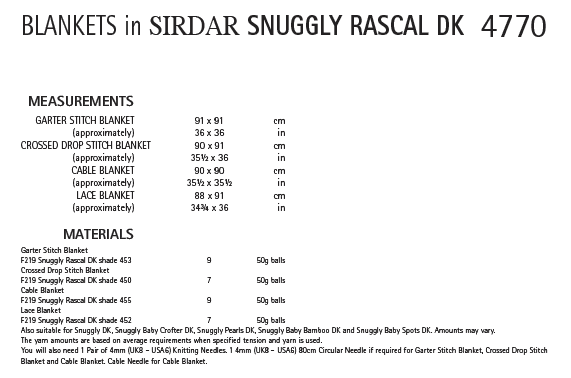 Knitting Pattern 4770 - Blankets in Snuggly Rascal DK