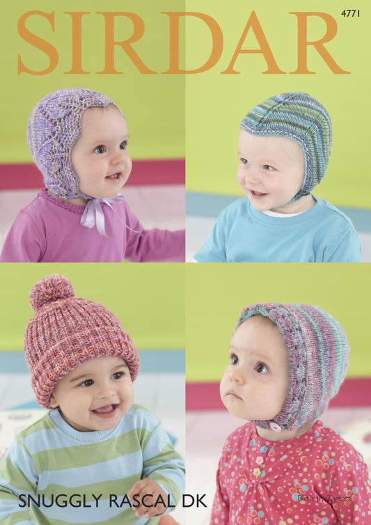 Knitting Pattern 4771 - Baby Hats in Snuggly Rascal DK