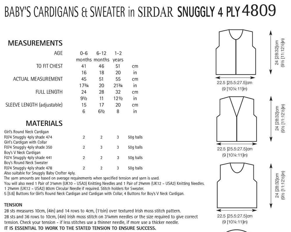 Knitting Pattern 4809 - Baby Cardigans & Sweater in Snuggly 4 Ply