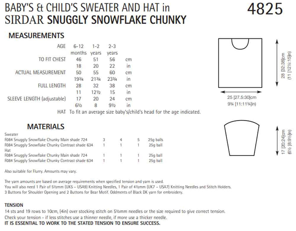 Knitting Pattern 4825 - Teddy Bear Sweater & Hat in Snuggly Snowflake Chunky