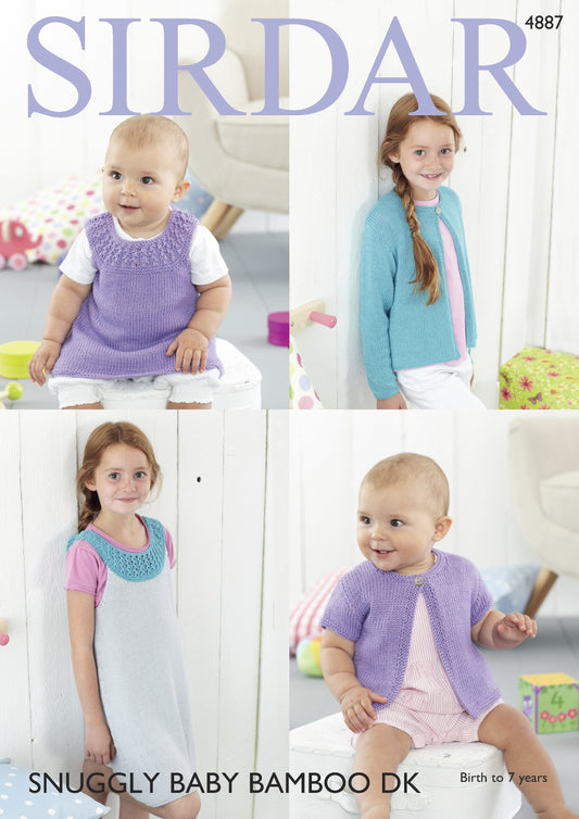 Knitting Pattern 4887 - Cardigans & Dresses in Baby Bamboo DK