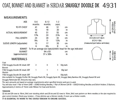 Knitting Pattern 4931 - Coat, Bonnet & Blanket in Snuggly Doodle DK