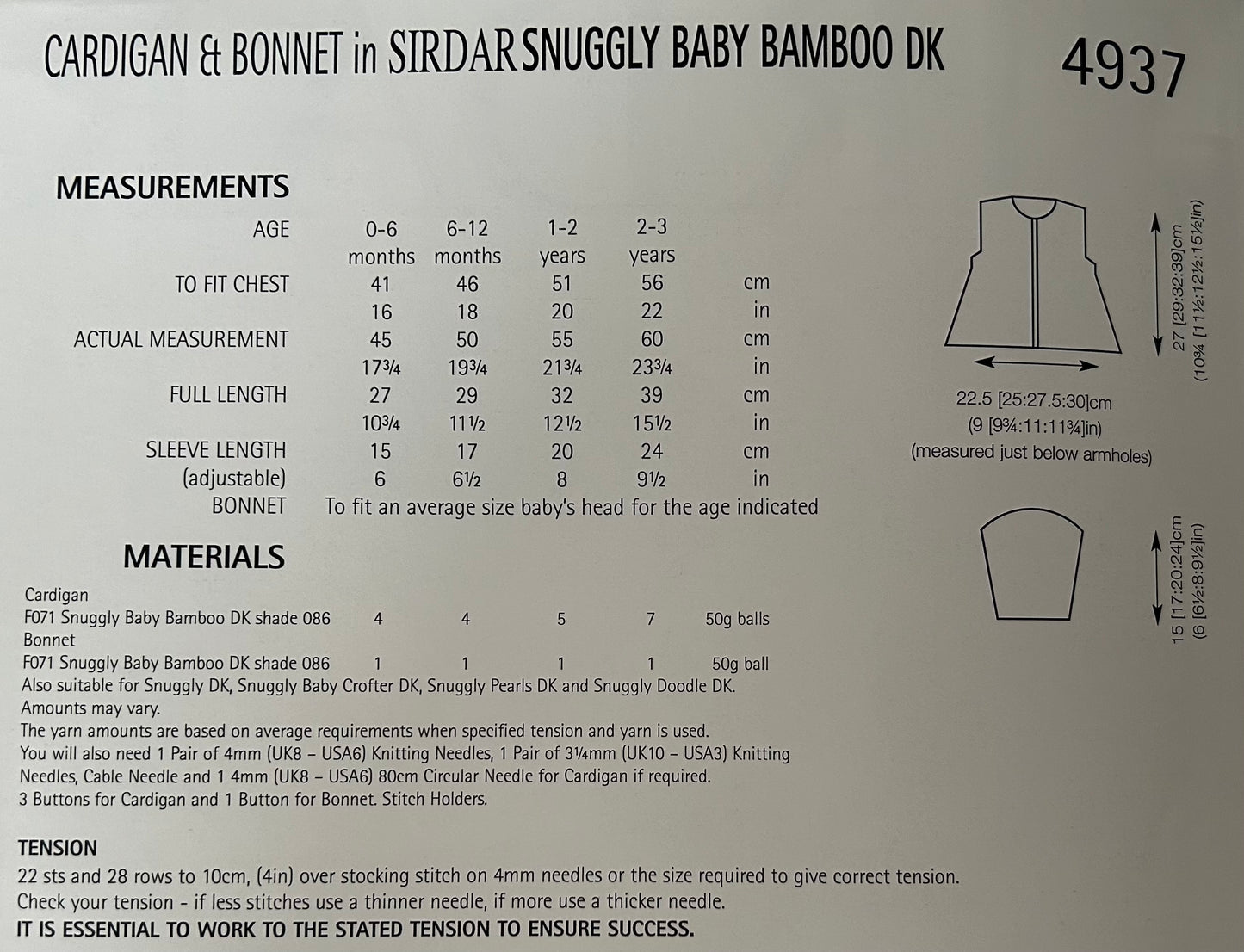 Knitting Pattern 4937 - Cardigan & Bonnet in Snuggly Baby Bamboo DK